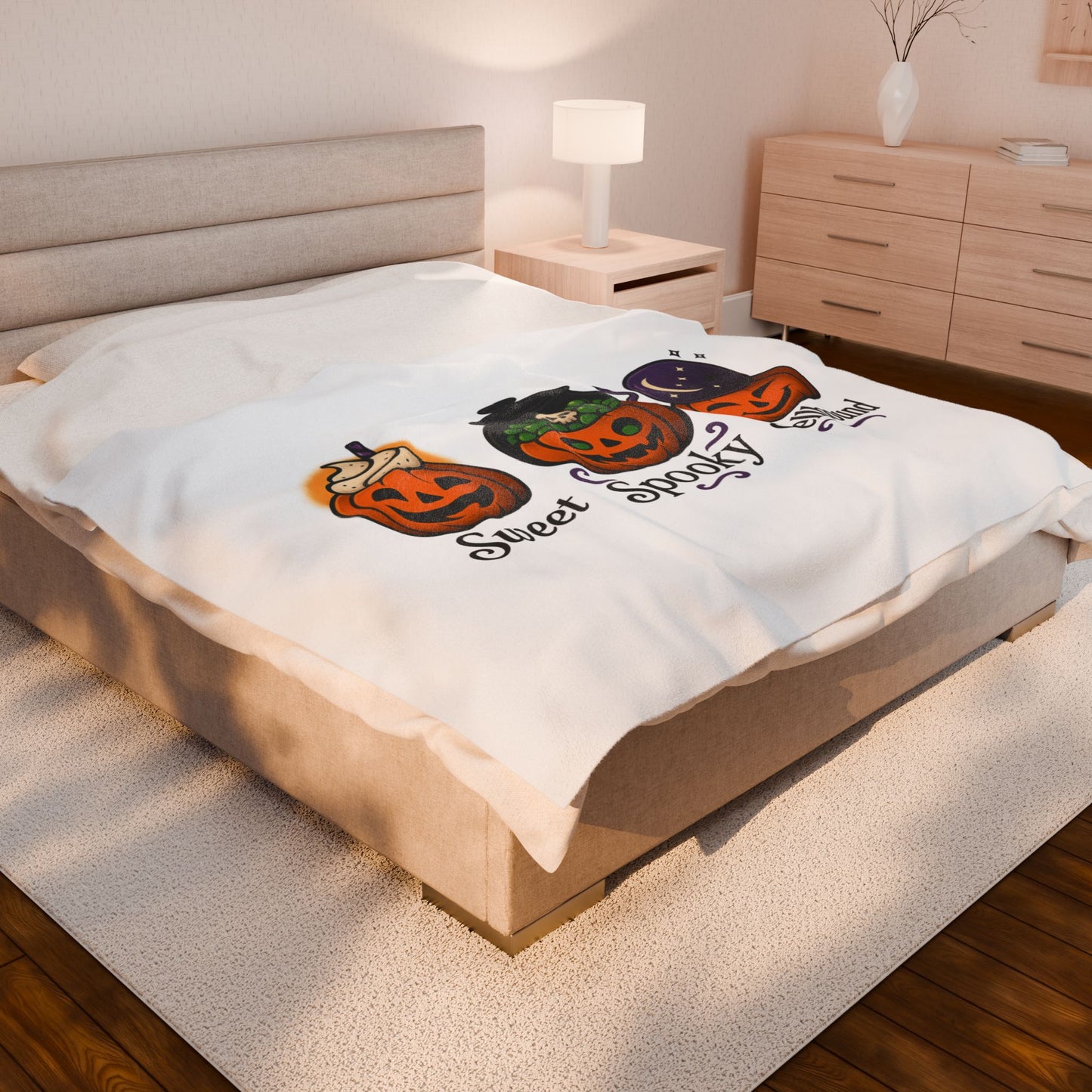 Halloween Velveteen Plush Blanket, Cozy Throw, Spooky Home Decor, Fall Gift, Pumpkin Design, Soft Blanket for Kids and Adults