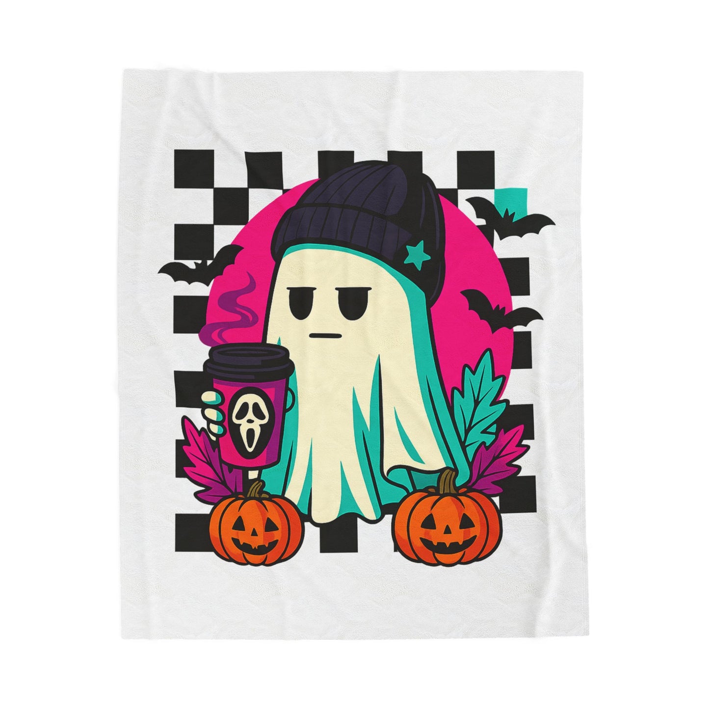 Ghostly Cozy Velveteen Blanket, Halloween Throw, Soft Plush Blanket, Spooky Home Decor, Perfect Gift for Fall