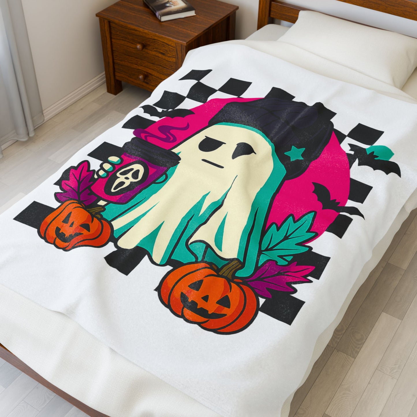 Ghostly Cozy Velveteen Blanket, Halloween Throw, Soft Plush Blanket, Spooky Home Decor, Perfect Gift for Fall