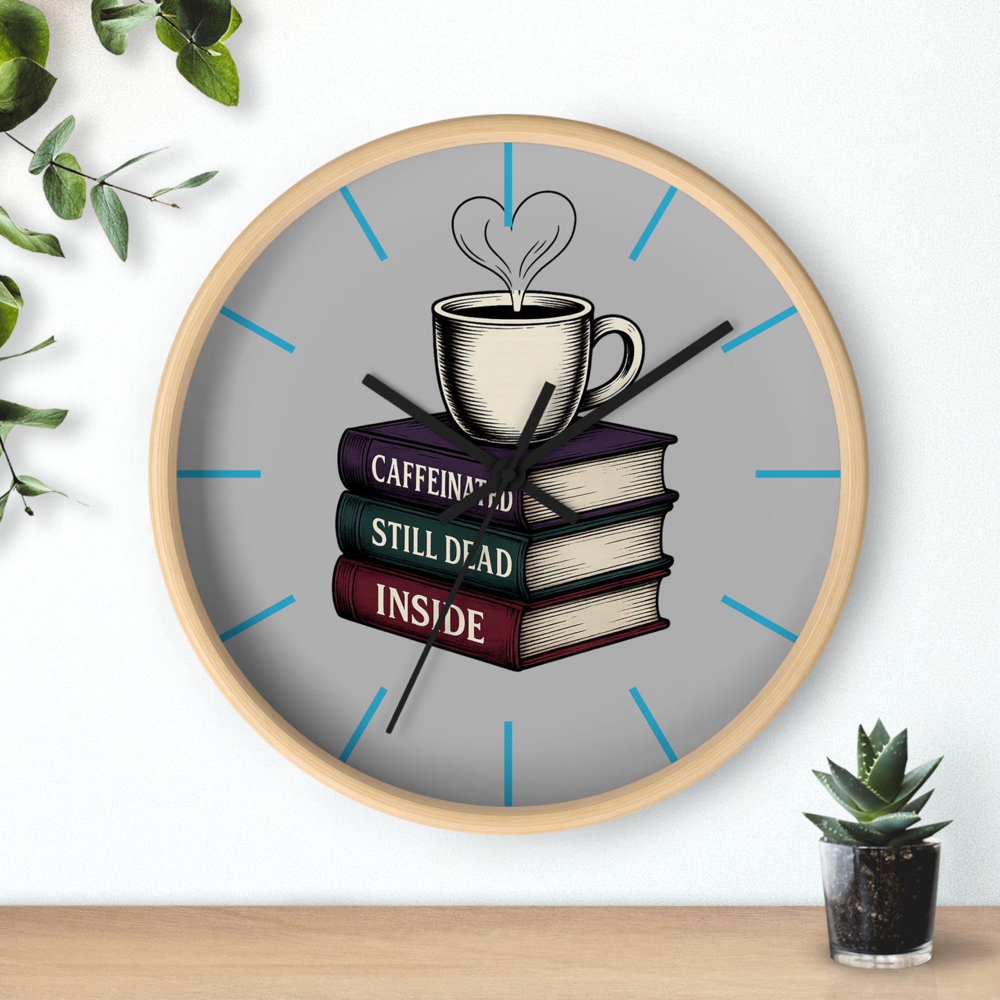 Coffee Lover Wall Clock, Unique Book Decor, Literary Gift for Readers, Caffeine Addict Home Decor, Perfect for Bookworms
