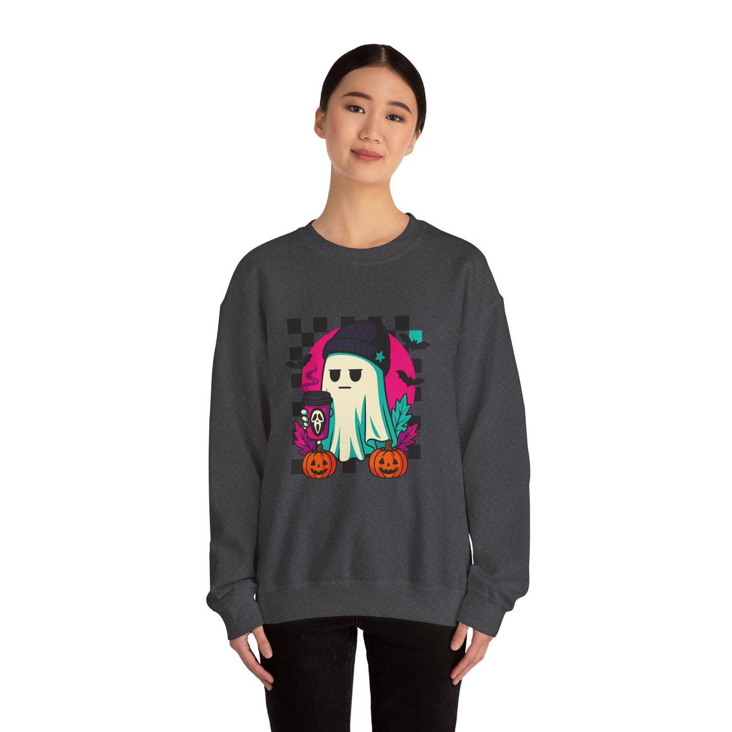 Halloween Ghost Crewneck Sweatshirt, Cozy Fall Layers, Unisex Halloween Apparel, Everyday Comfort, Ghostly Vibes, Seasonal Style