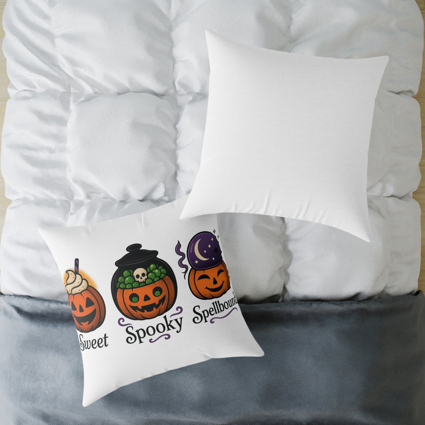 Halloween-Themed Square Poly Canvas Pillow, Spooky Decor, Sweet Spooky Spellbound, Fall Pillow, Halloween Home Accent