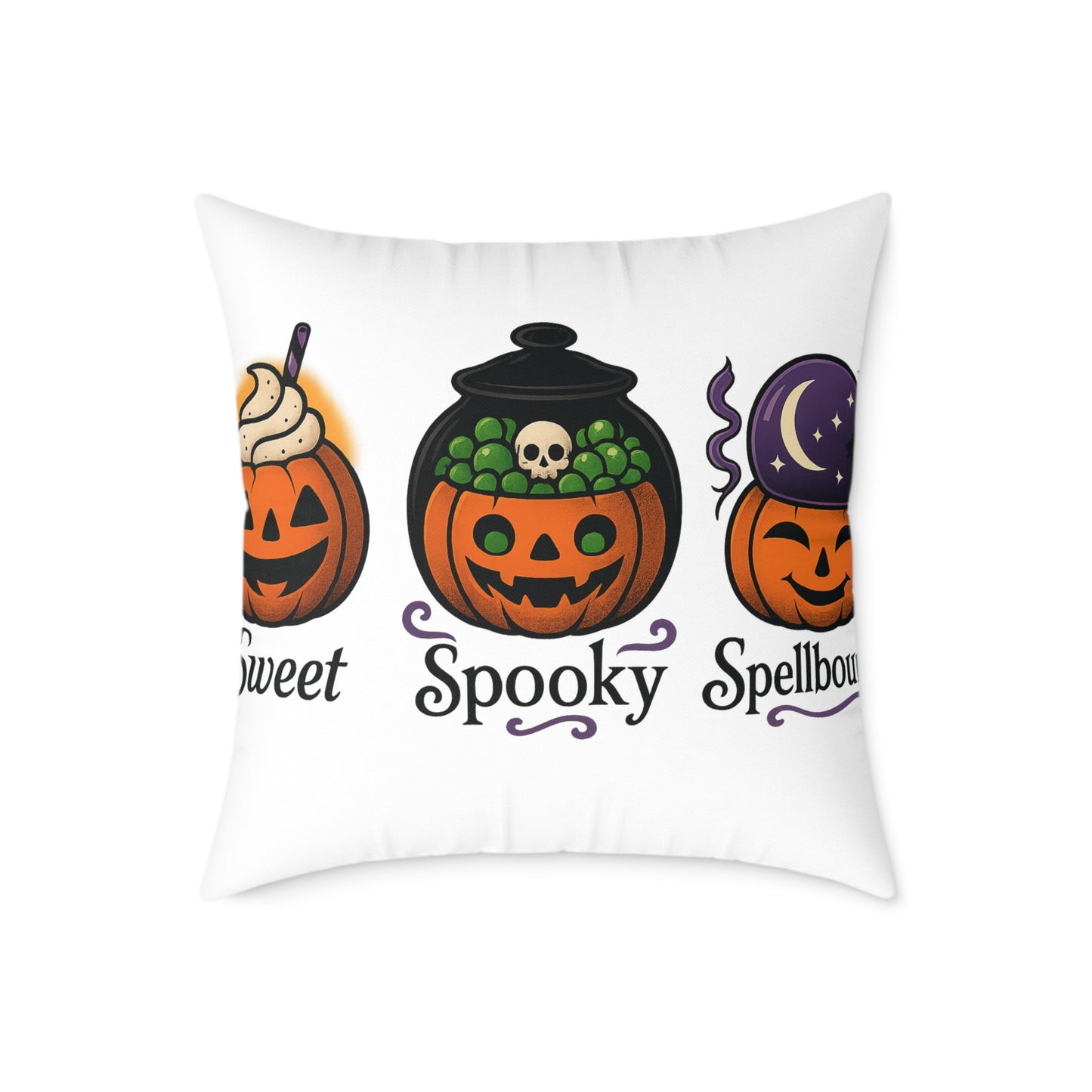Halloween-Themed Square Poly Canvas Pillow, Spooky Decor, Sweet Spooky Spellbound, Fall Pillow, Halloween Home Accent