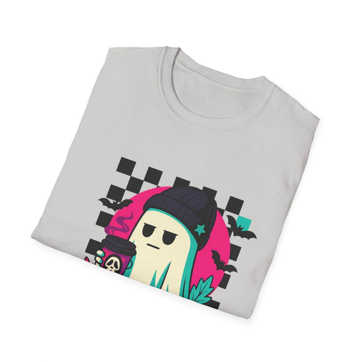 Halloween Ghost T-Shirt, Unisex Softstyle Tee, Spooky Graphic Shirt, Fall Fashion, October Gift, Trick or Treat Apparel