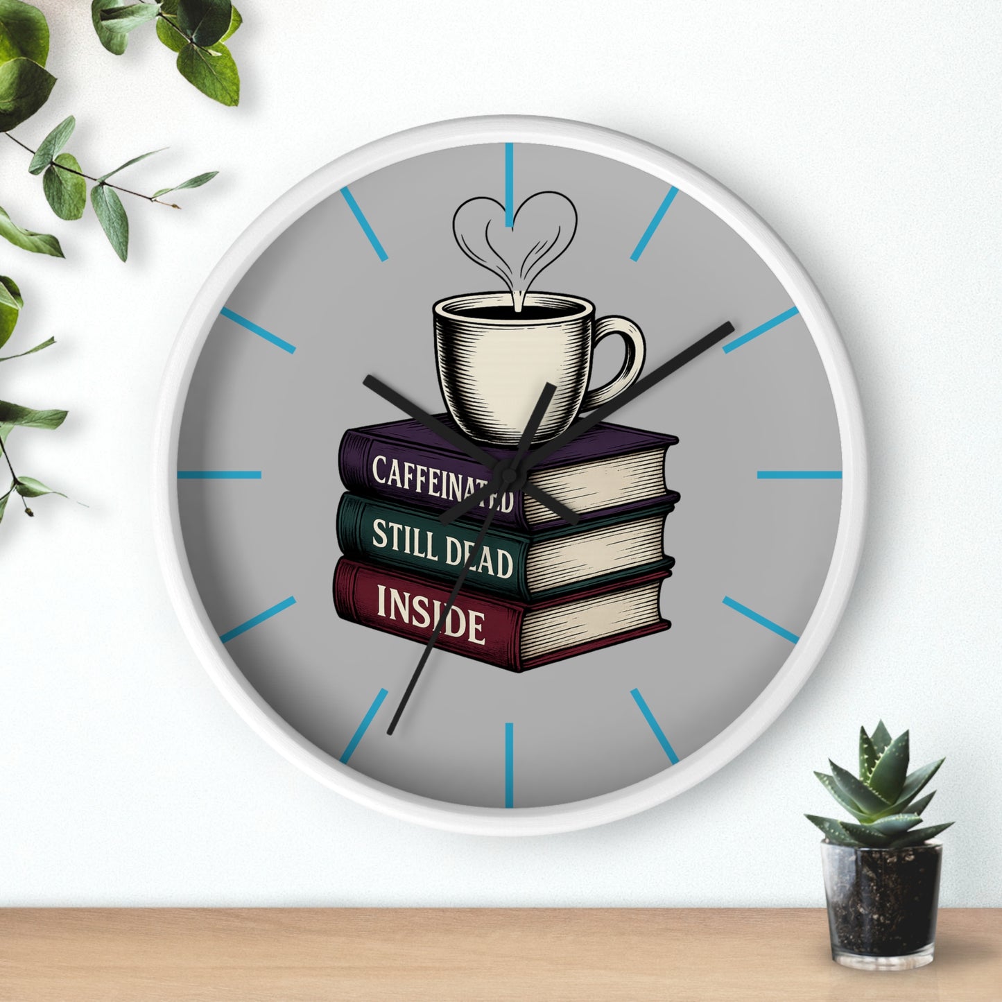 Coffee Lover Wall Clock, Unique Book Decor, Literary Gift for Readers, Caffeine Addict Home Decor, Perfect for Bookworms