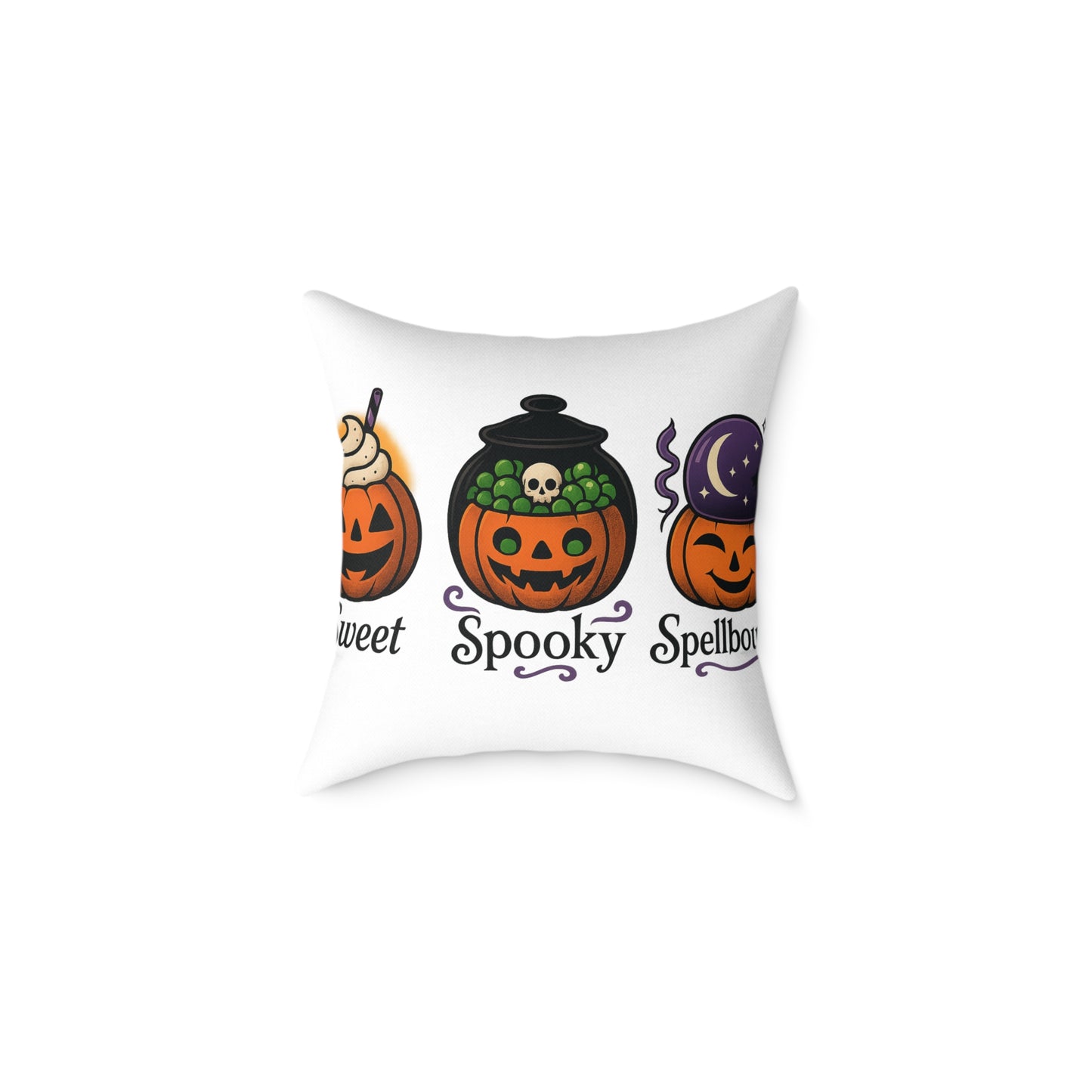 Halloween-Themed Square Poly Canvas Pillow, Spooky Decor, Sweet Spooky Spellbound, Fall Pillow, Halloween Home Accent