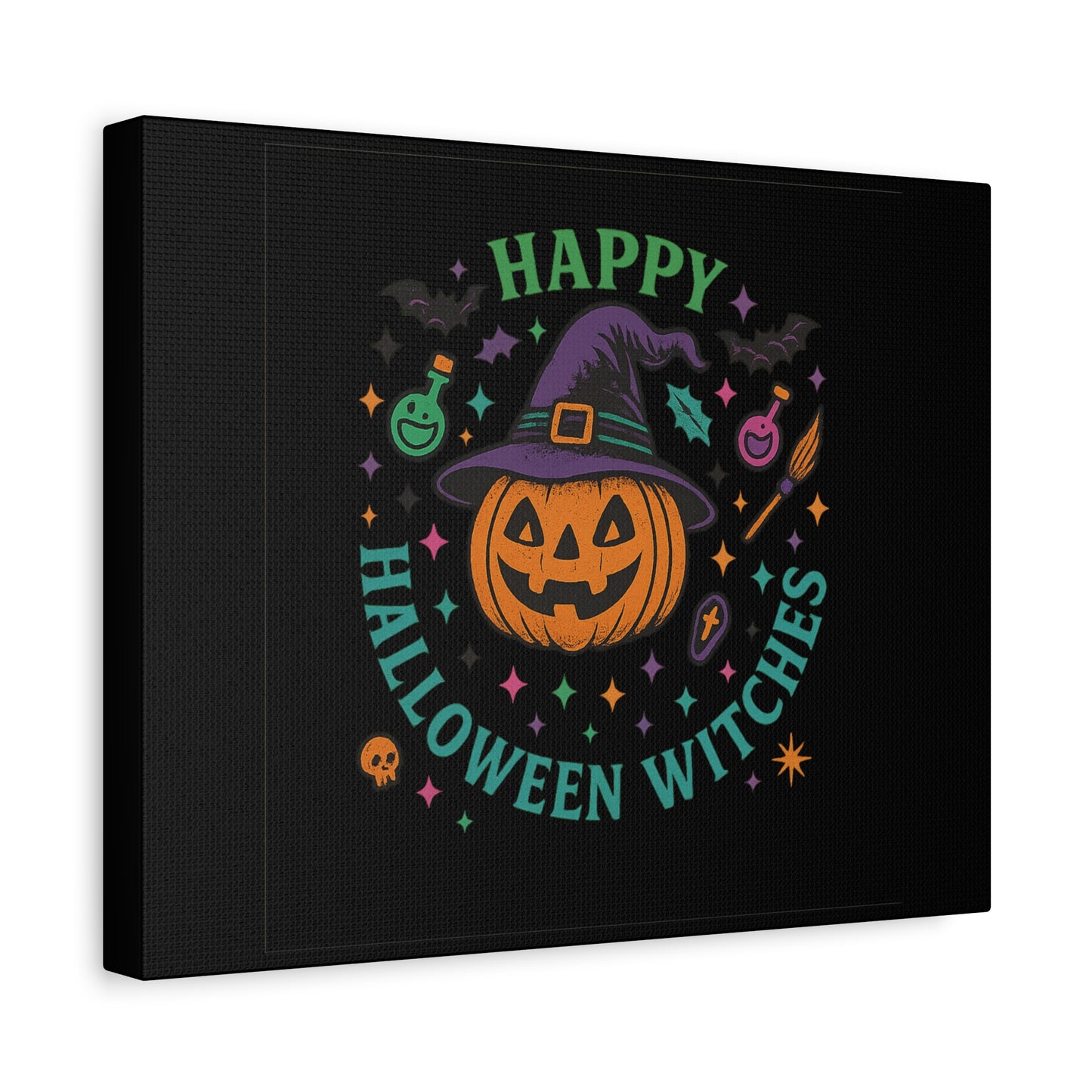 Halloween Witches Canvas Art, Spooky Wall Decor, Pumpkin Print, Witch Decor, Halloween Home Decor, Witchy Art for Fall