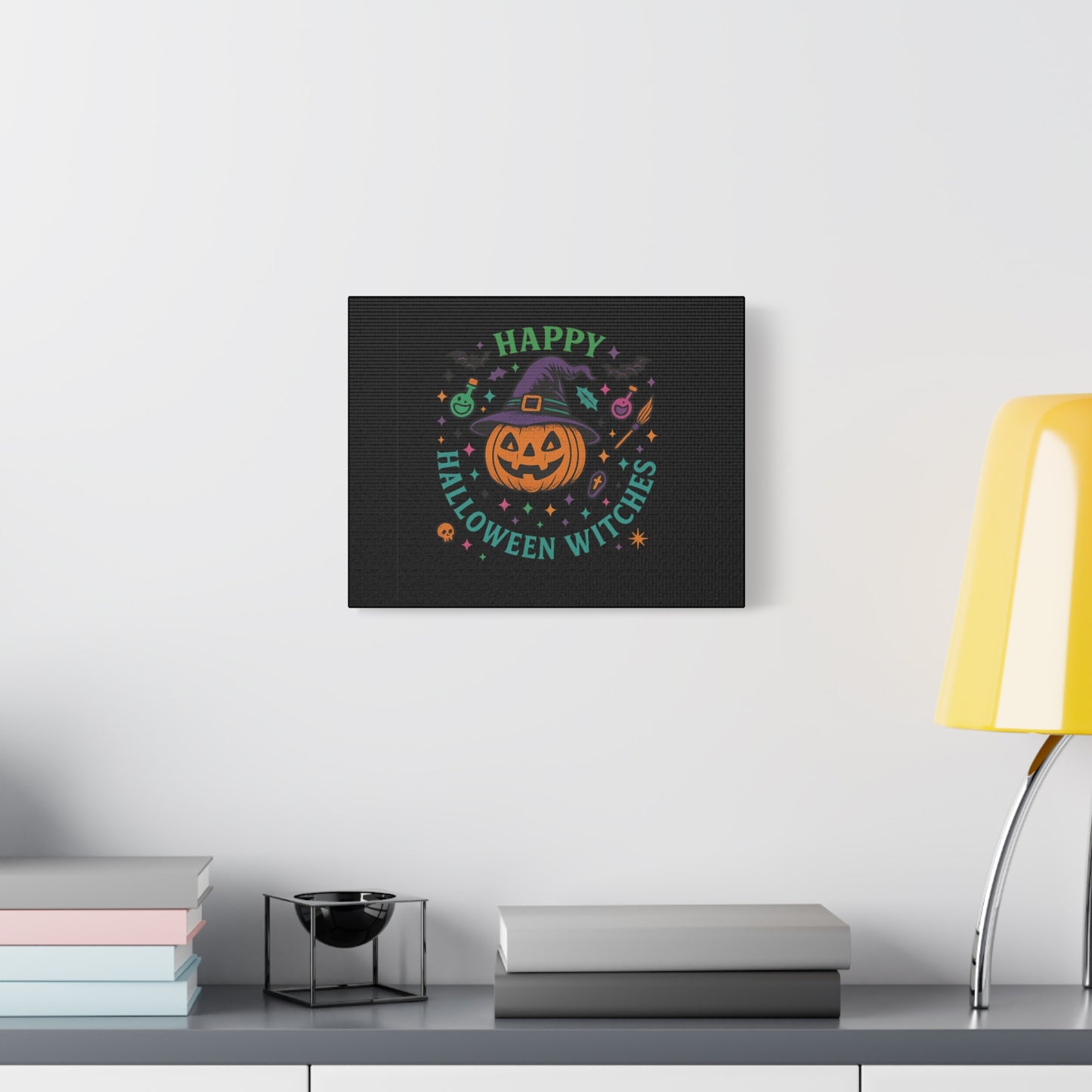 Halloween Witches Canvas Art, Spooky Wall Decor, Pumpkin Print, Witch Decor, Halloween Home Decor, Witchy Art for Fall