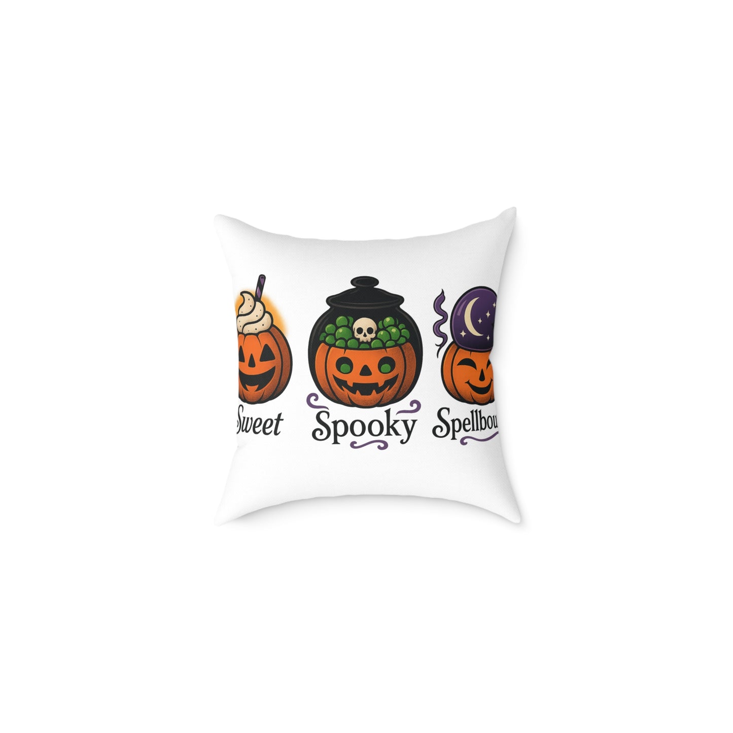 Halloween-Themed Square Poly Canvas Pillow, Spooky Decor, Sweet Spooky Spellbound, Fall Pillow, Halloween Home Accent