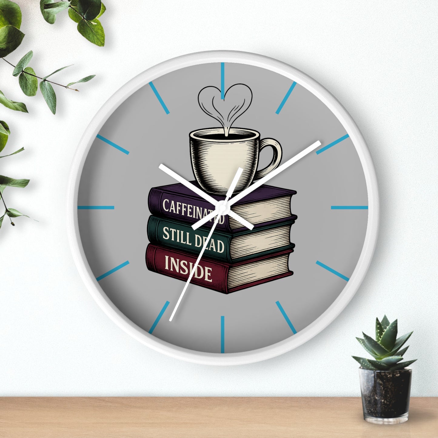 Coffee Lover Wall Clock, Unique Book Decor, Literary Gift for Readers, Caffeine Addict Home Decor, Perfect for Bookworms