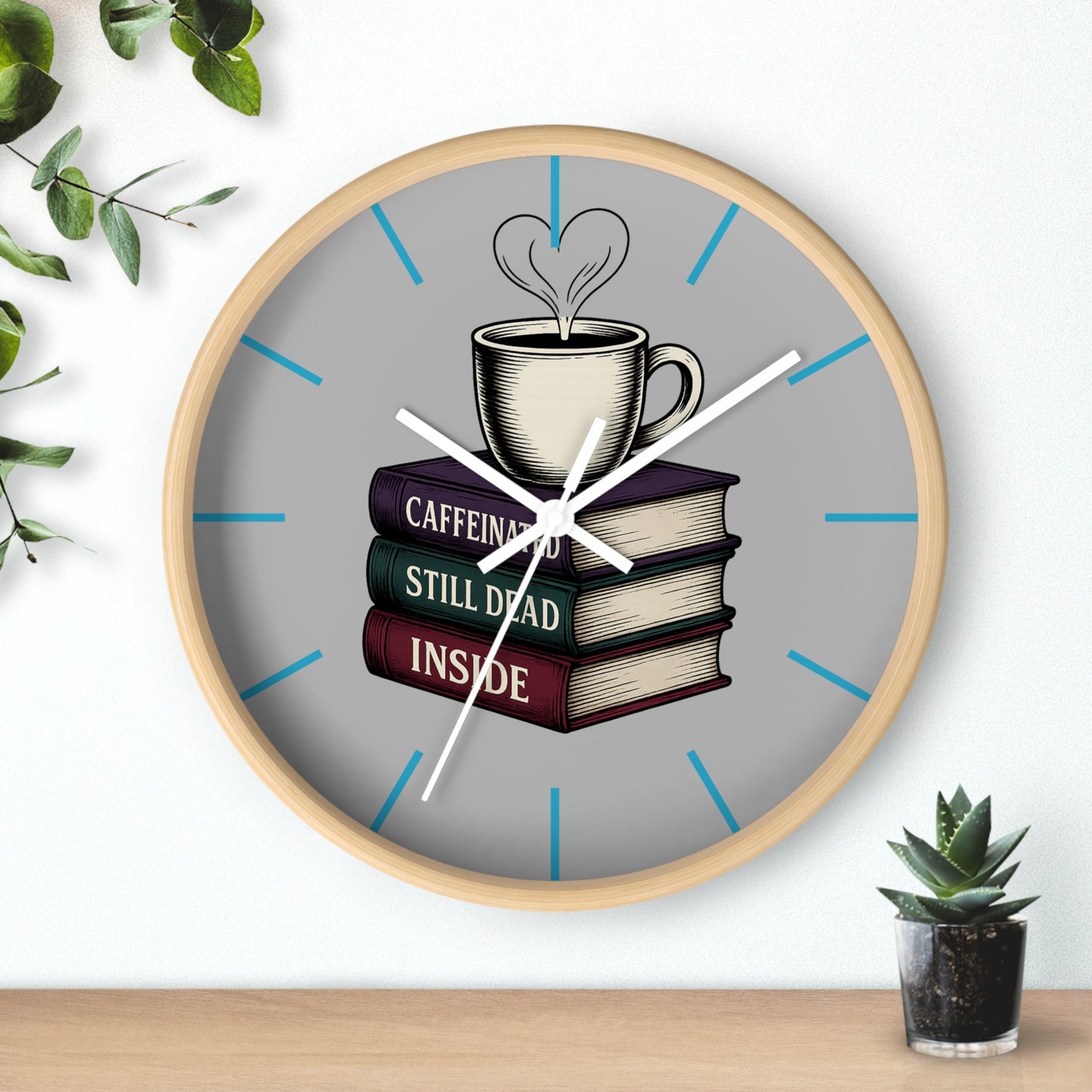 Coffee Lover Wall Clock, Unique Book Decor, Literary Gift for Readers, Caffeine Addict Home Decor, Perfect for Bookworms
