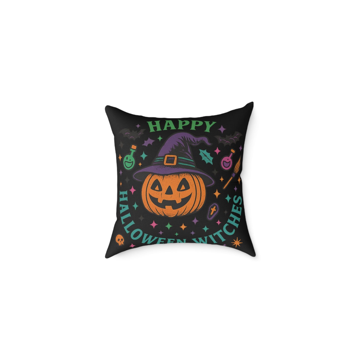 Happy Halloween Witches Pillow, Cozy Fall Decor, Scary Cute Accent Cushion, Witchy Homeware, Halloween Gift Ideas