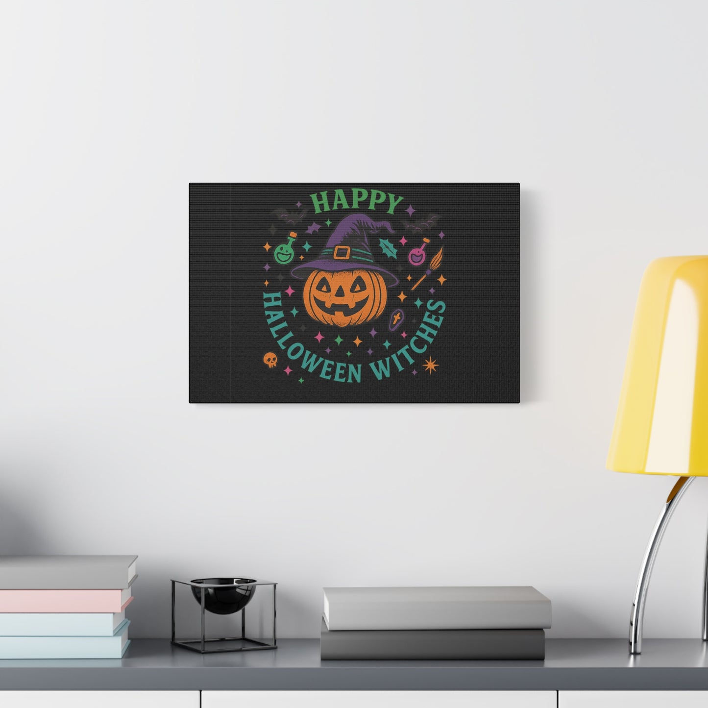 Halloween Witches Canvas Art, Spooky Wall Decor, Pumpkin Print, Witch Decor, Halloween Home Decor, Witchy Art for Fall