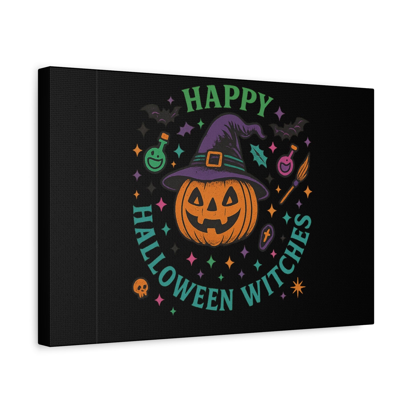 Halloween Witches Canvas Art, Spooky Wall Decor, Pumpkin Print, Witch Decor, Halloween Home Decor, Witchy Art for Fall