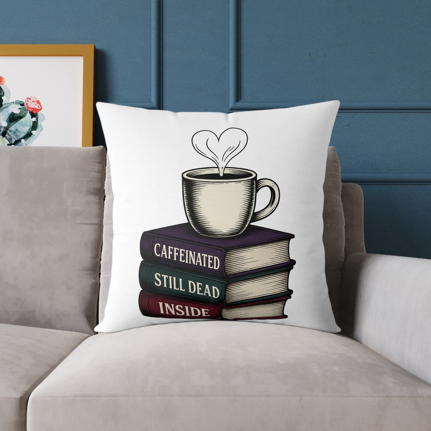 Books and coffee Square Poly Canvas Pillow