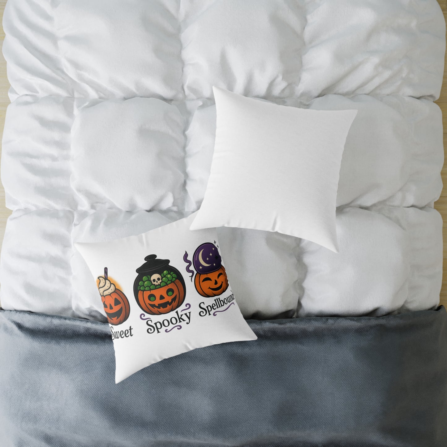 Halloween-Themed Square Poly Canvas Pillow, Spooky Decor, Sweet Spooky Spellbound, Fall Pillow, Halloween Home Accent
