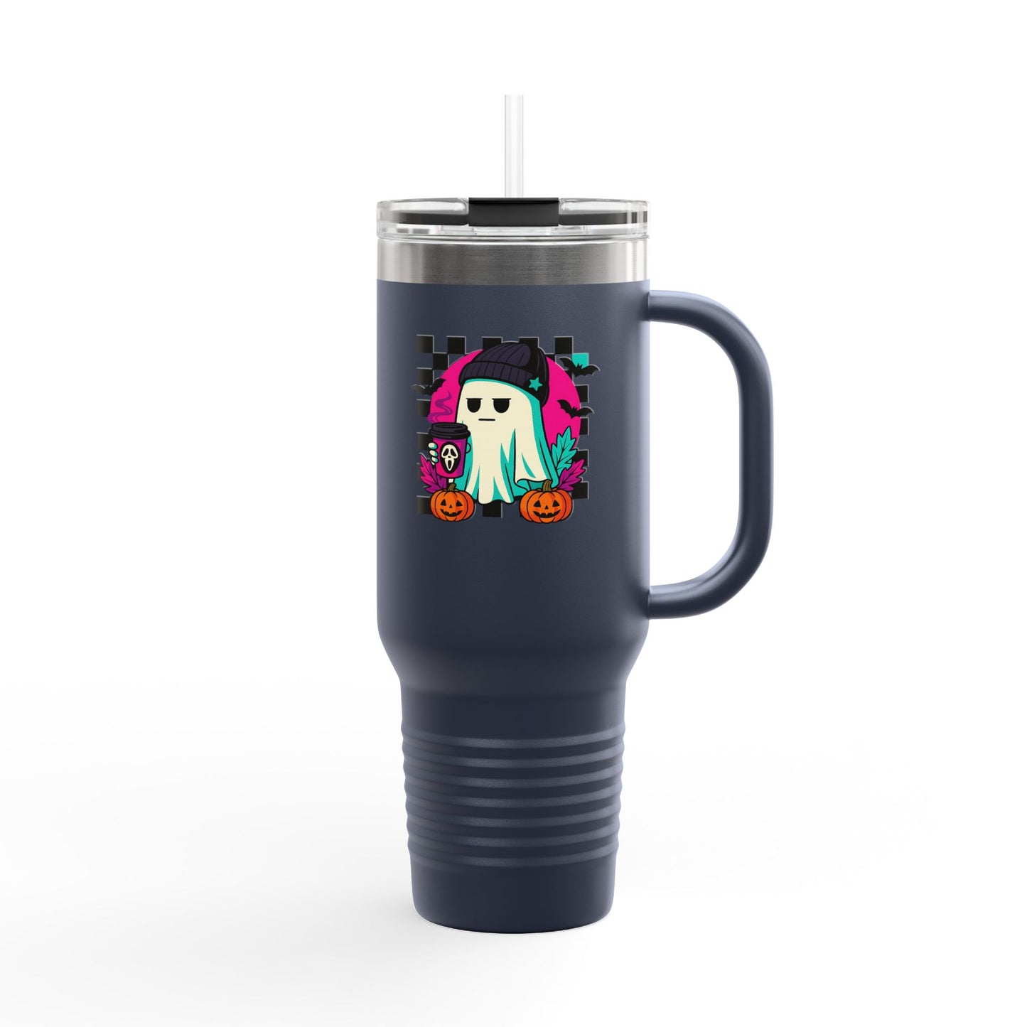 Insulated Travel Mug with Fun Halloween Ghost Design, Perfect for Fall, Coffee Lovers, Travel, Gifts, Party Favors, 40oz Drinkware
