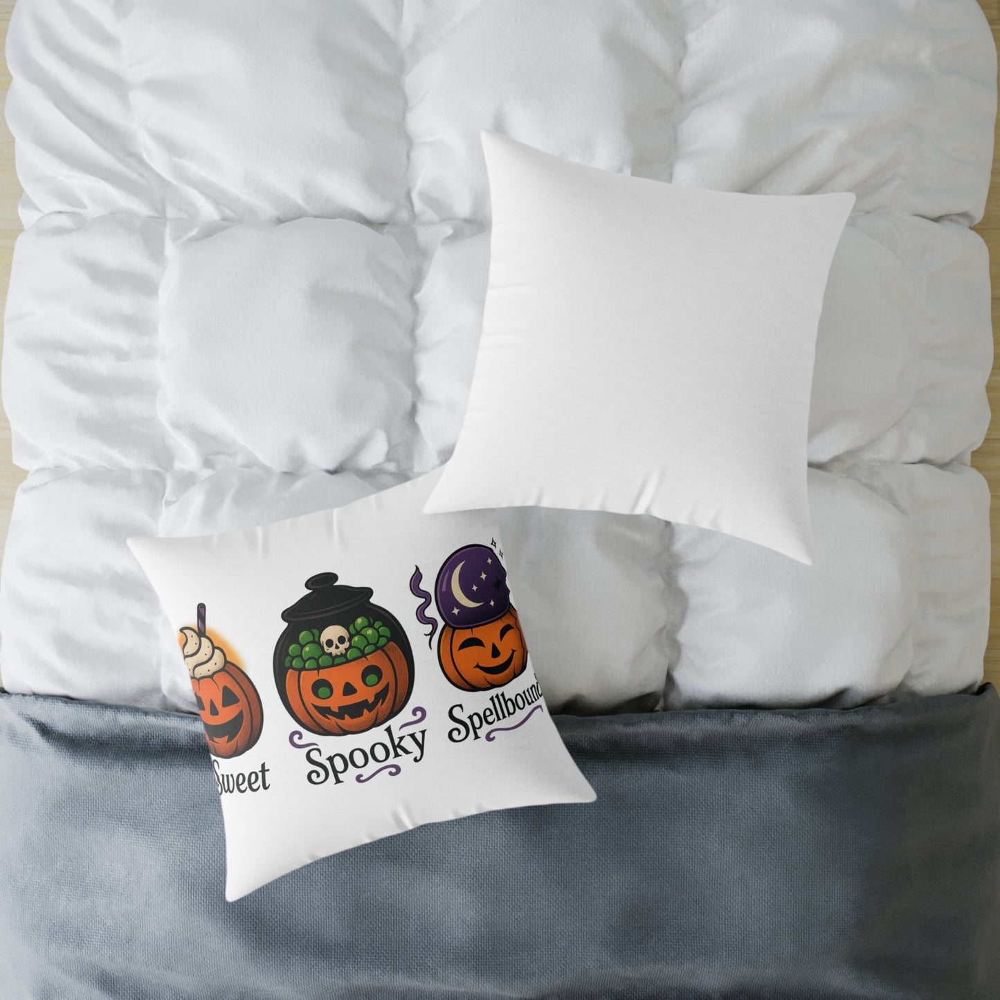 Halloween-Themed Square Poly Canvas Pillow, Spooky Decor, Sweet Spooky Spellbound, Fall Pillow, Halloween Home Accent