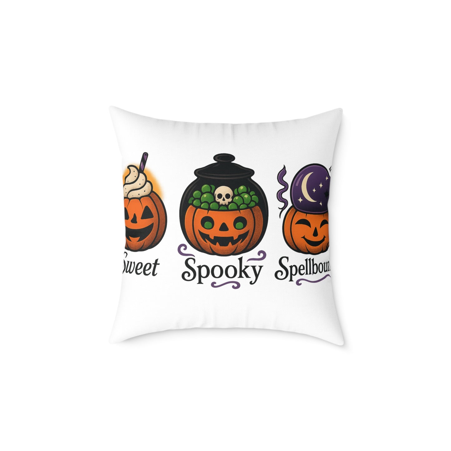 Halloween-Themed Square Poly Canvas Pillow, Spooky Decor, Sweet Spooky Spellbound, Fall Pillow, Halloween Home Accent