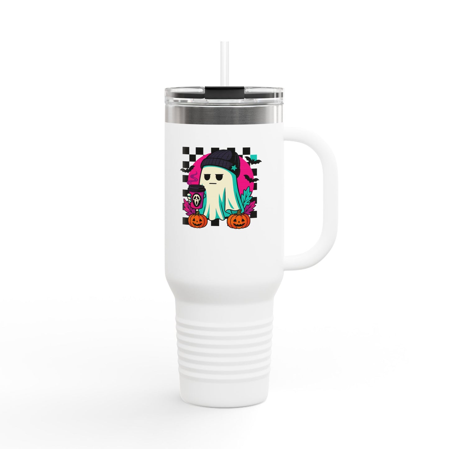 Insulated Travel Mug with Fun Halloween Ghost Design, Perfect for Fall, Coffee Lovers, Travel, Gifts, Party Favors, 40oz Drinkware