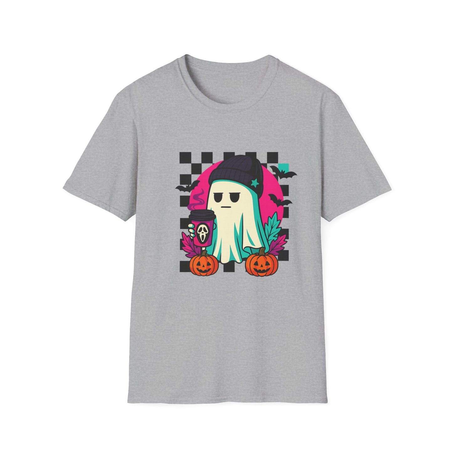Halloween Ghost T-Shirt, Unisex Softstyle Tee, Spooky Graphic Shirt, Fall Fashion, October Gift, Trick or Treat Apparel