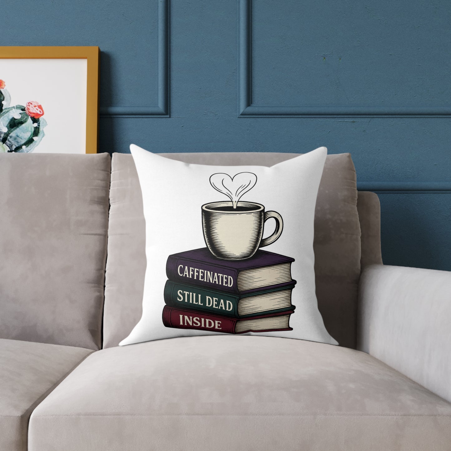 Books and coffee Square Poly Canvas Pillow