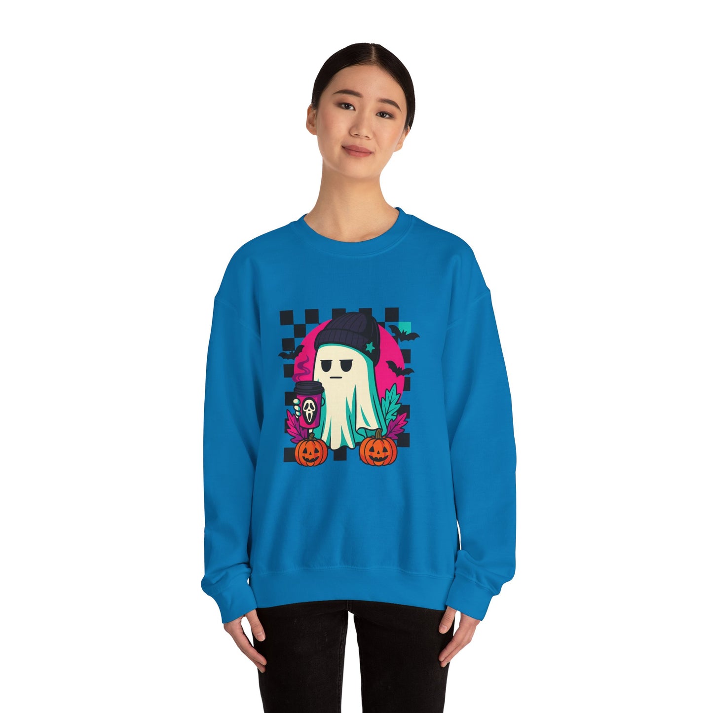 Halloween Ghost Crewneck Sweatshirt, Cozy Fall Layers, Unisex Halloween Apparel, Everyday Comfort, Ghostly Vibes, Seasonal Style