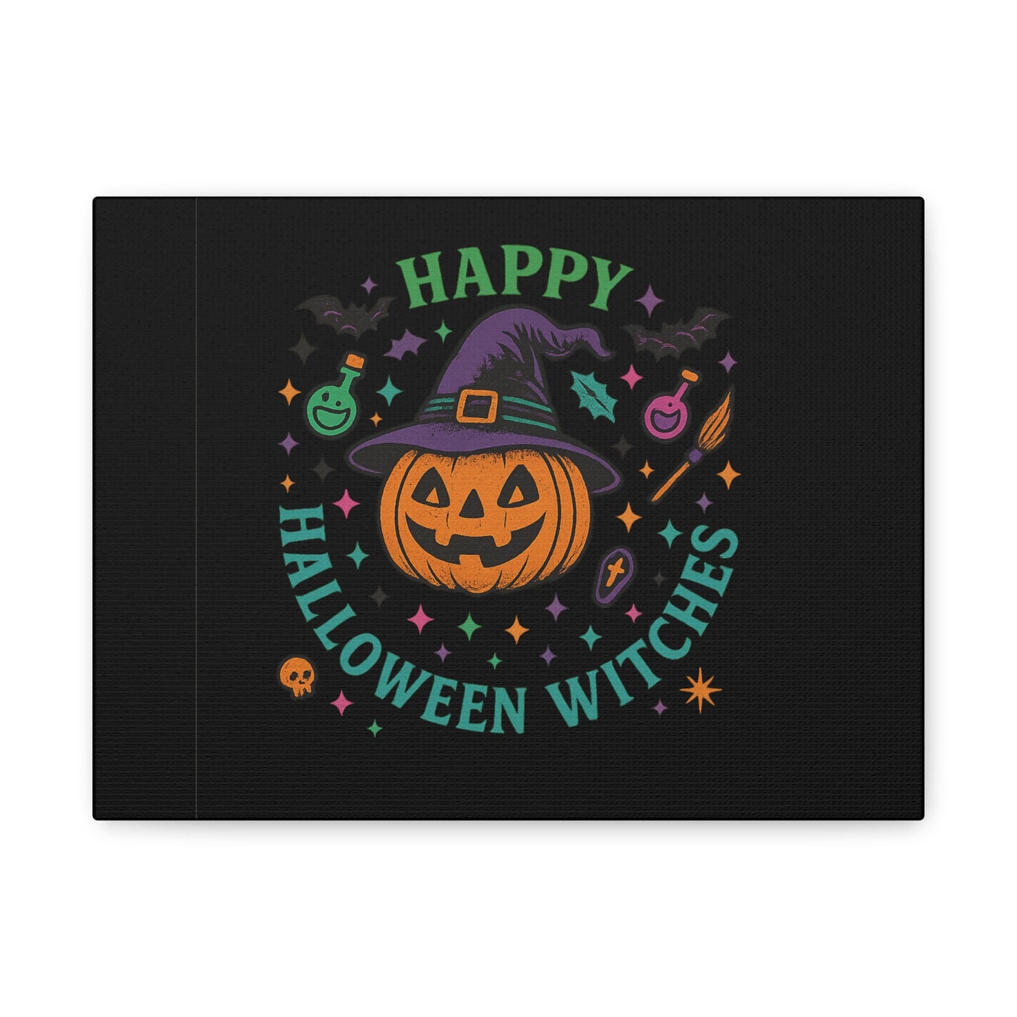 Halloween Witches Canvas Art, Spooky Wall Decor, Pumpkin Print, Witch Decor, Halloween Home Decor, Witchy Art for Fall