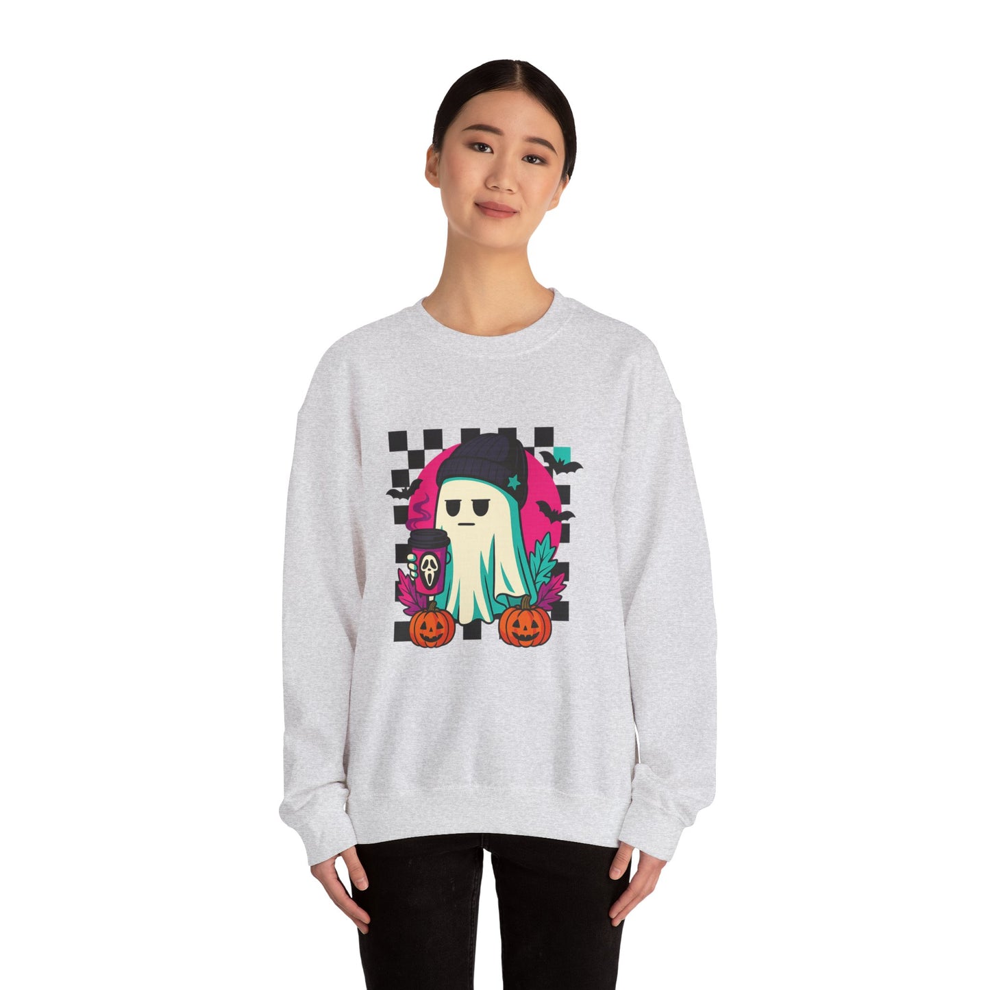 Halloween Ghost Crewneck Sweatshirt, Cozy Fall Layers, Unisex Halloween Apparel, Everyday Comfort, Ghostly Vibes, Seasonal Style