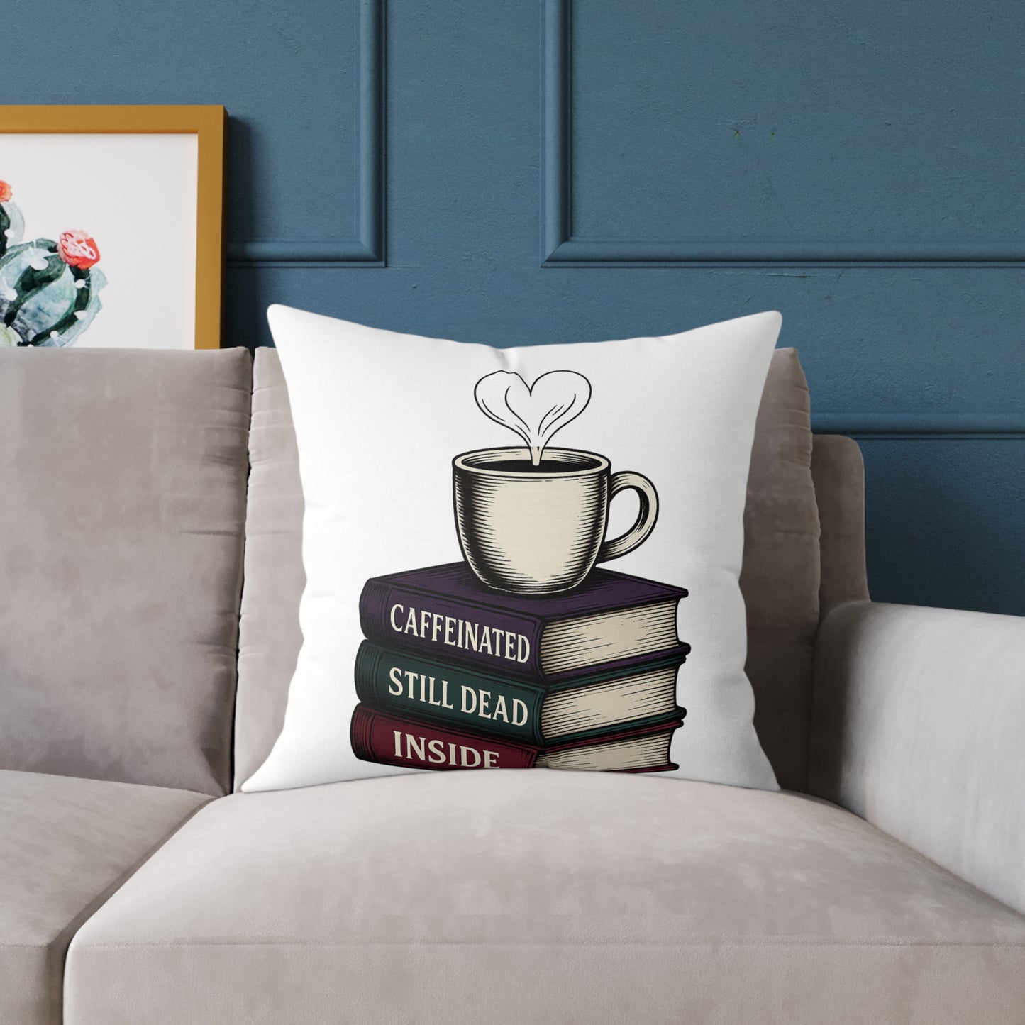 Books and coffee Square Poly Canvas Pillow