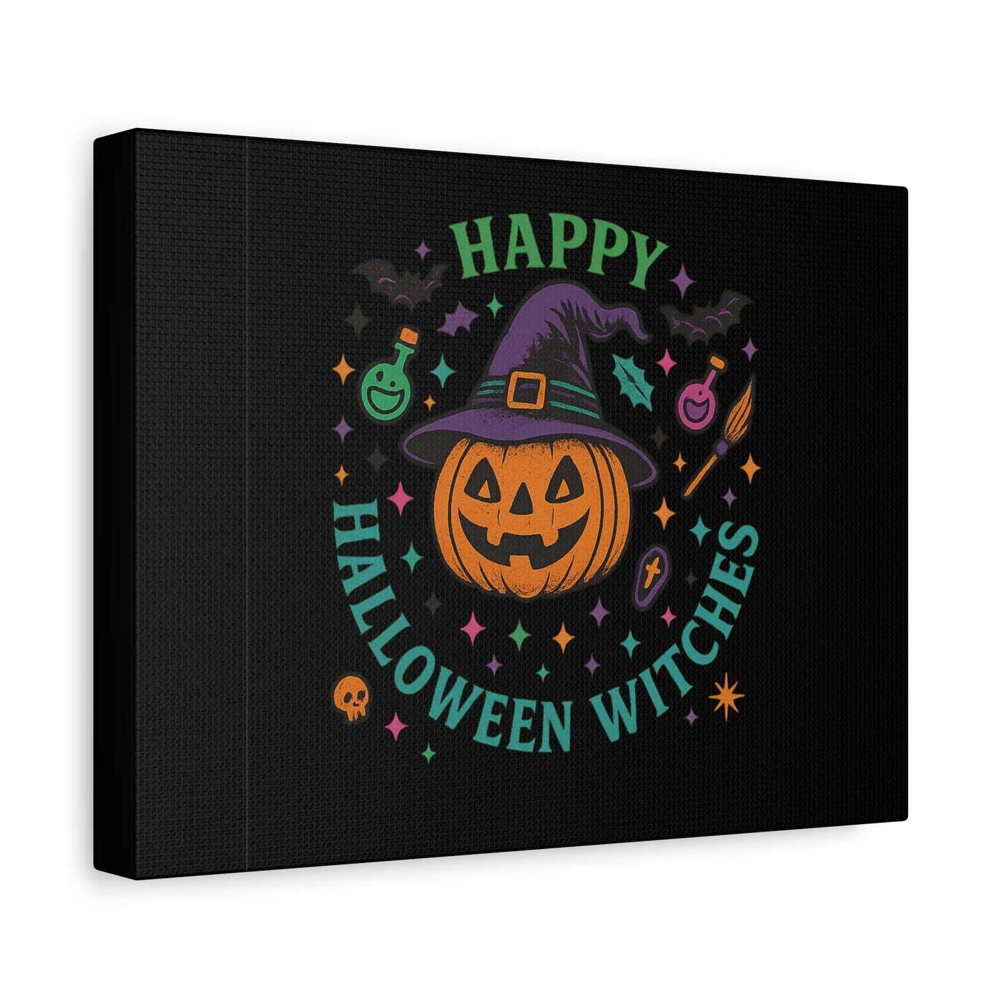 Halloween Witches Canvas Art, Spooky Wall Decor, Pumpkin Print, Witch Decor, Halloween Home Decor, Witchy Art for Fall