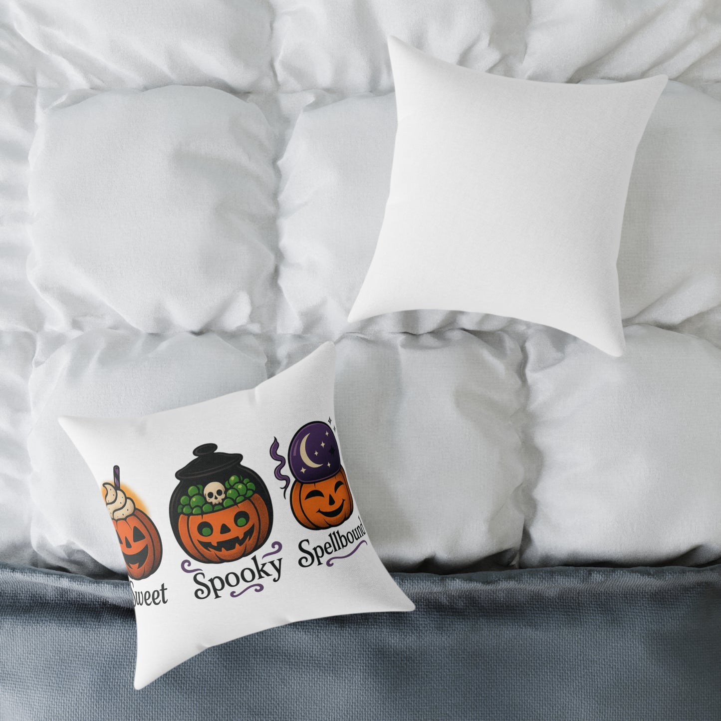 Halloween-Themed Square Poly Canvas Pillow, Spooky Decor, Sweet Spooky Spellbound, Fall Pillow, Halloween Home Accent