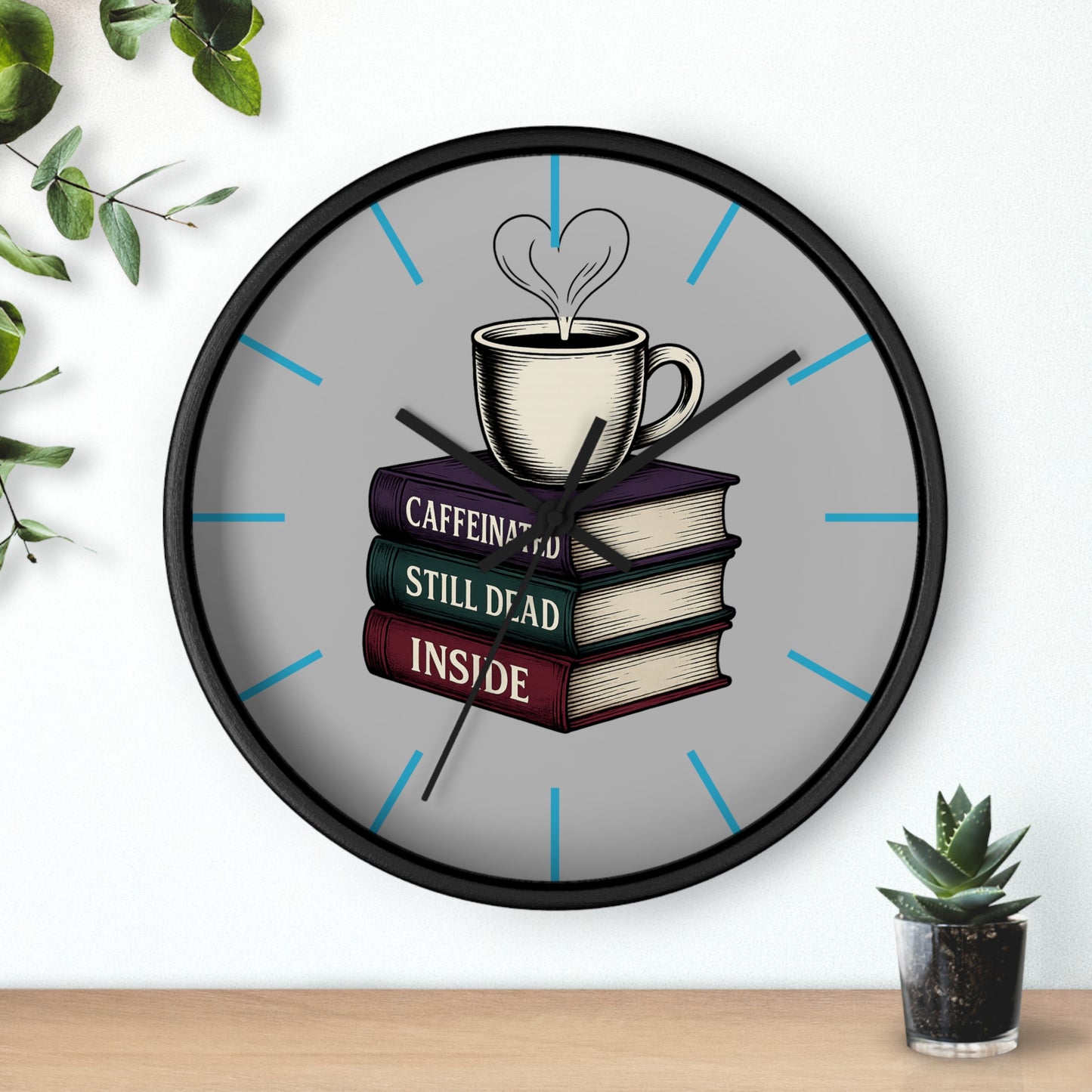 Coffee Lover Wall Clock, Unique Book Decor, Literary Gift for Readers, Caffeine Addict Home Decor, Perfect for Bookworms