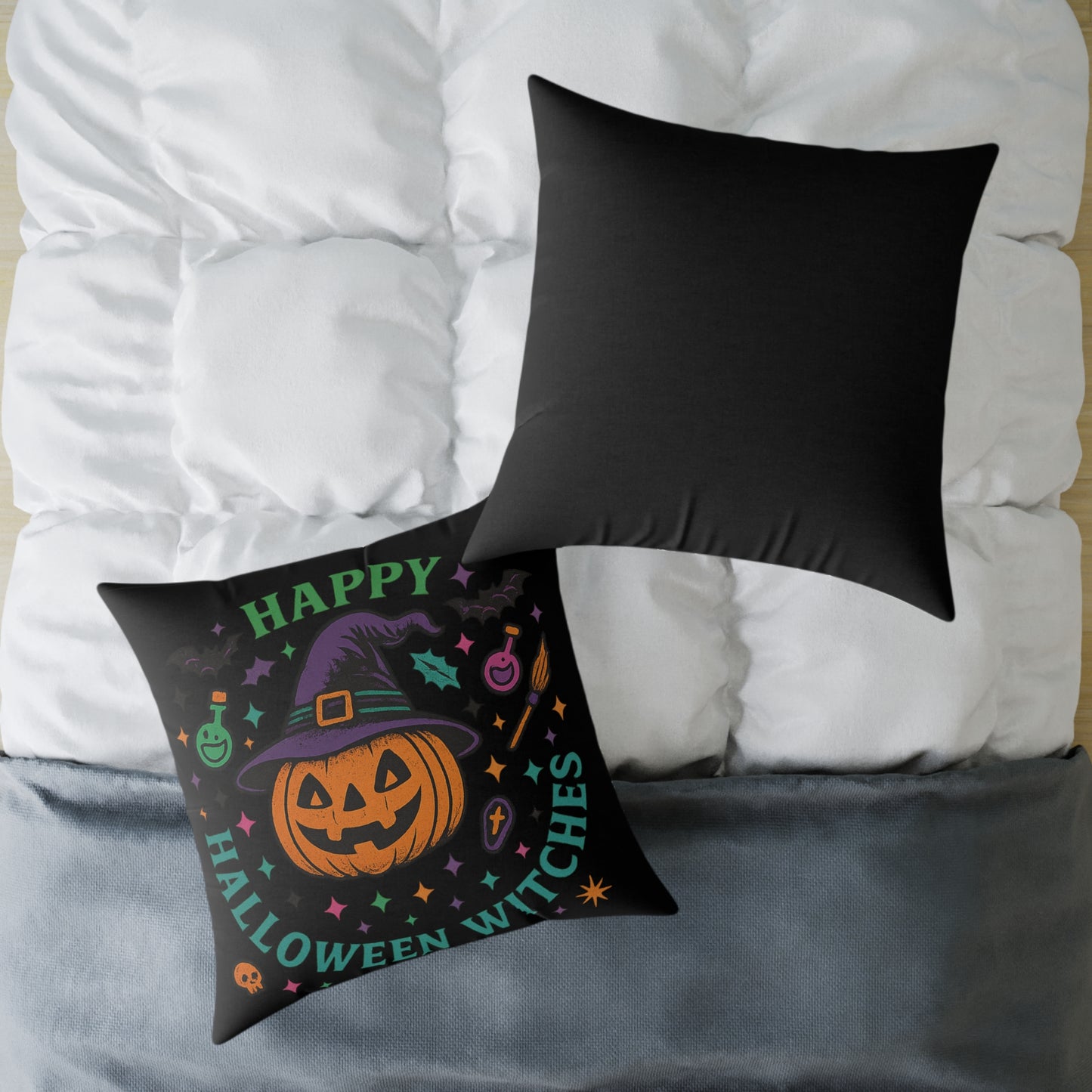 Happy Halloween Witches Pillow, Cozy Fall Decor, Scary Cute Accent Cushion, Witchy Homeware, Halloween Gift Ideas