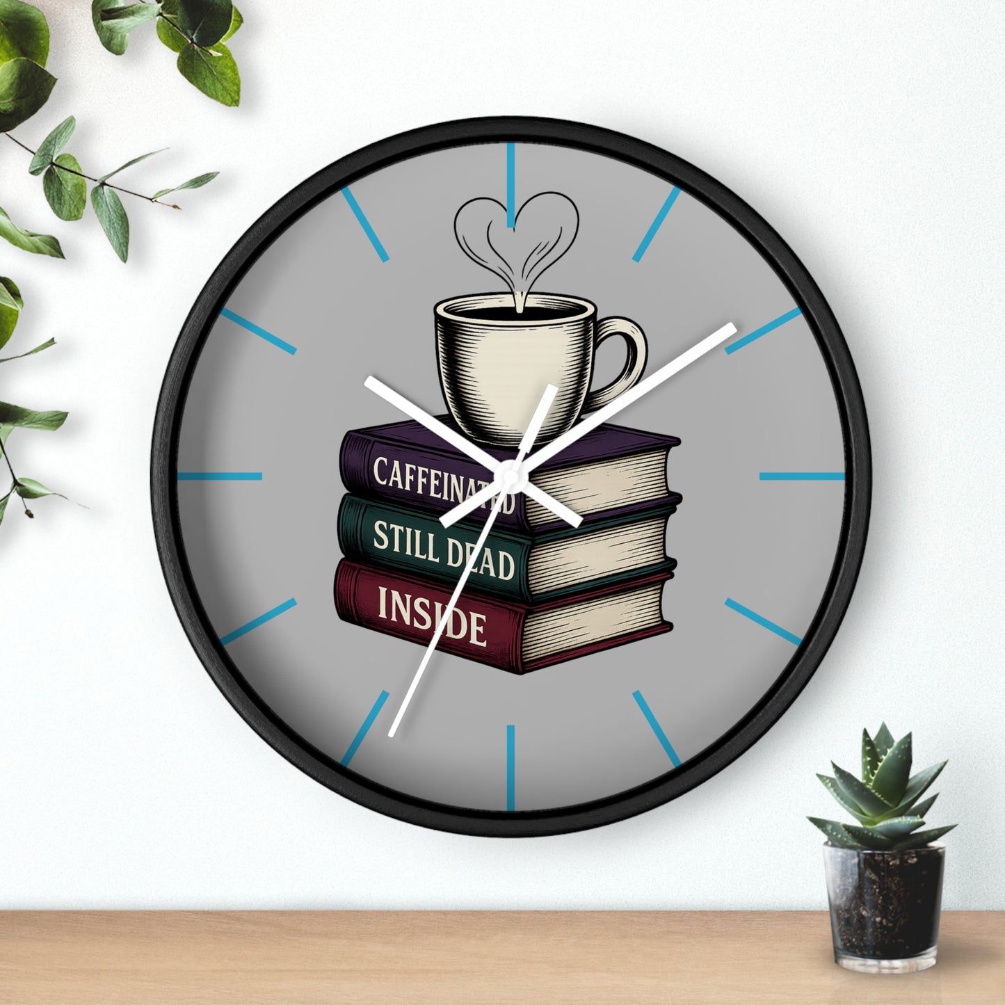 Coffee Lover Wall Clock, Unique Book Decor, Literary Gift for Readers, Caffeine Addict Home Decor, Perfect for Bookworms