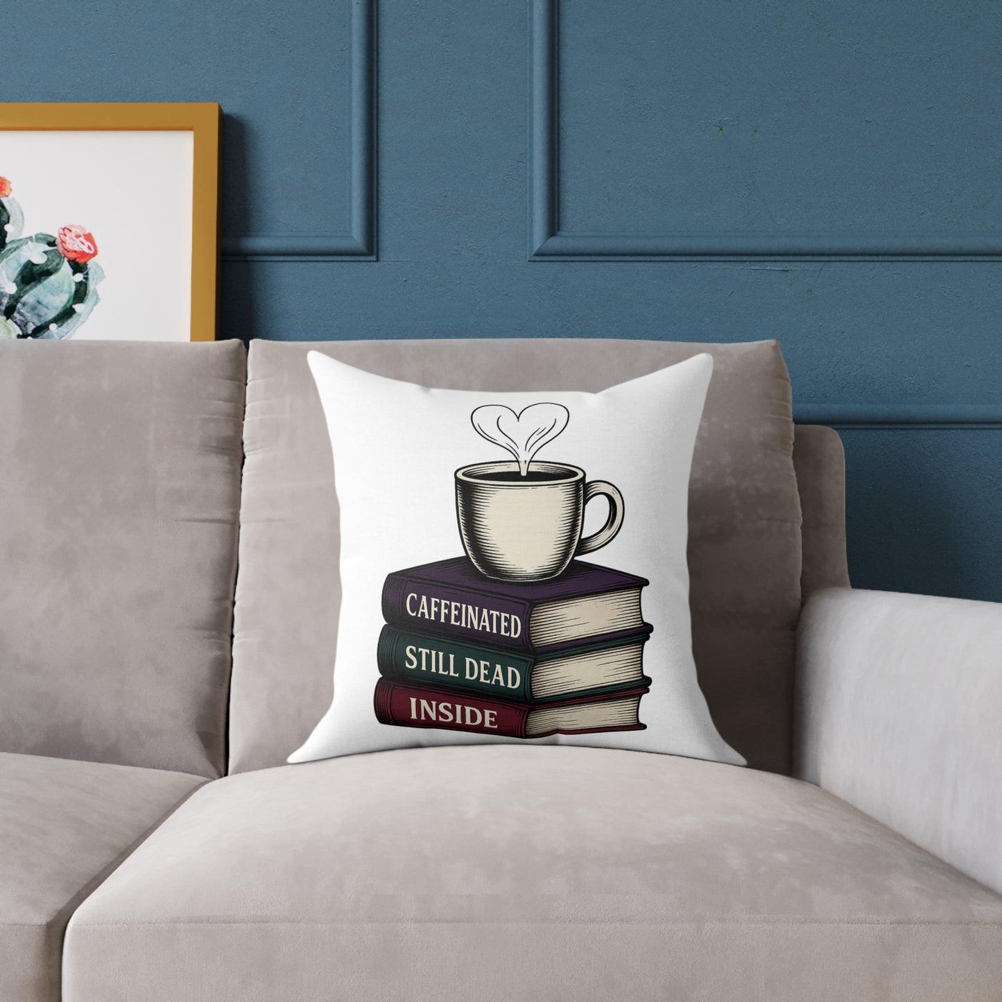 Books and coffee Square Poly Canvas Pillow