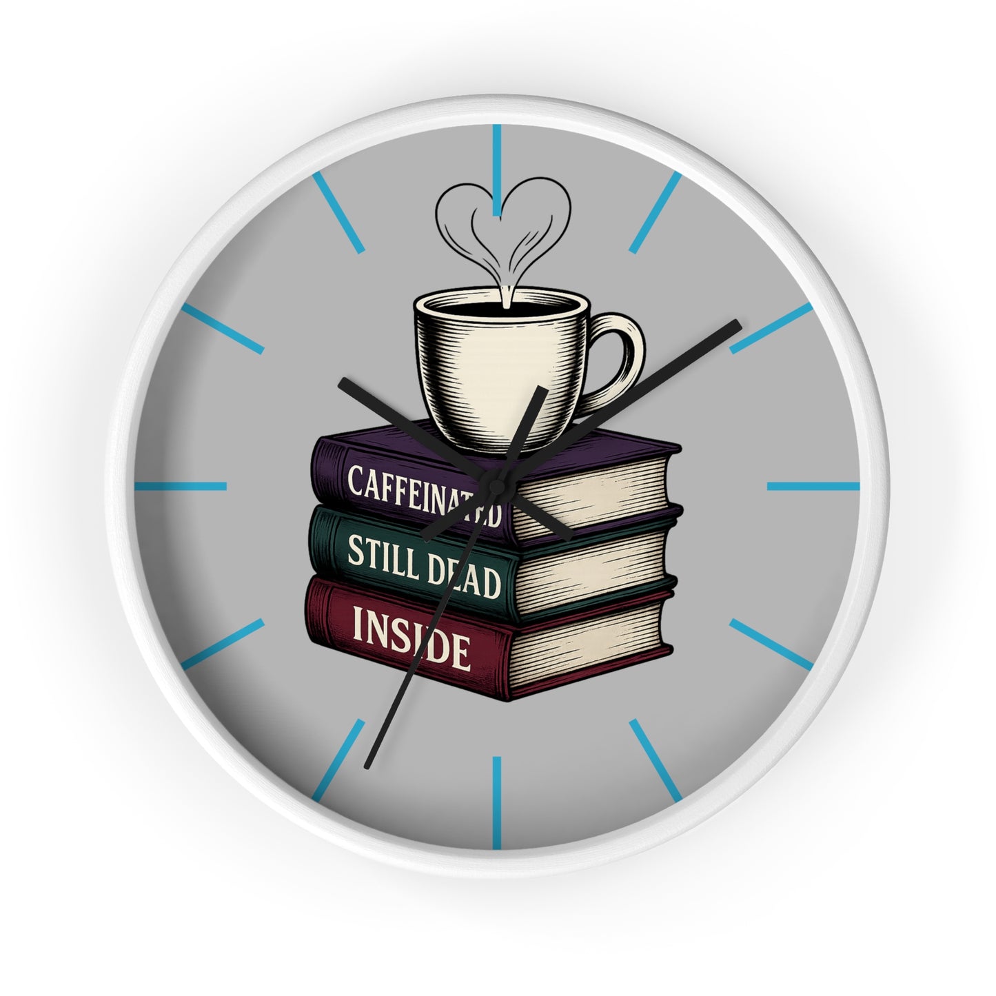 Coffee Lover Wall Clock, Unique Book Decor, Literary Gift for Readers, Caffeine Addict Home Decor, Perfect for Bookworms