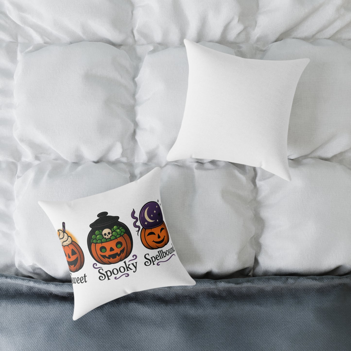 Halloween-Themed Square Poly Canvas Pillow, Spooky Decor, Sweet Spooky Spellbound, Fall Pillow, Halloween Home Accent