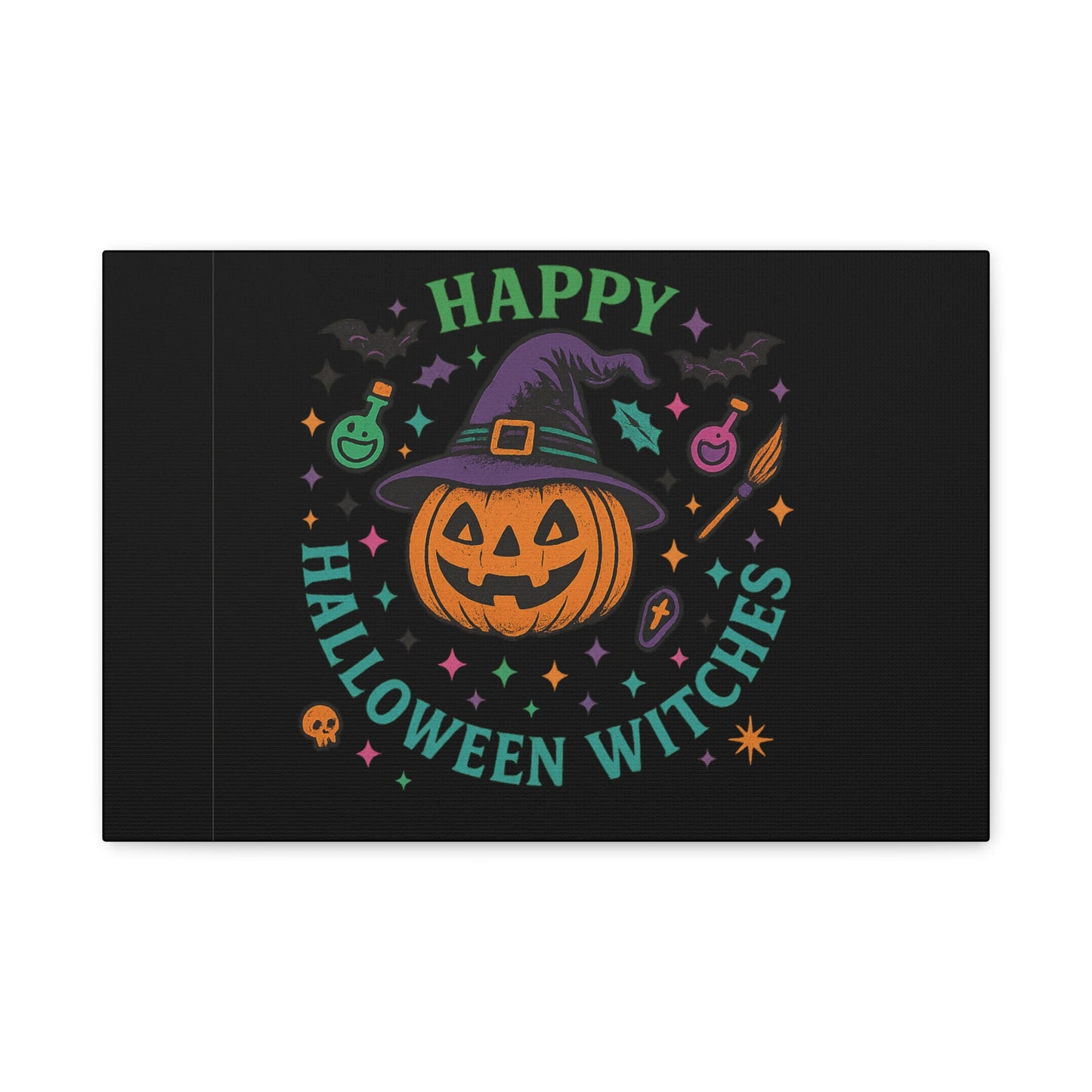 Halloween Witches Canvas Art, Spooky Wall Decor, Pumpkin Print, Witch Decor, Halloween Home Decor, Witchy Art for Fall