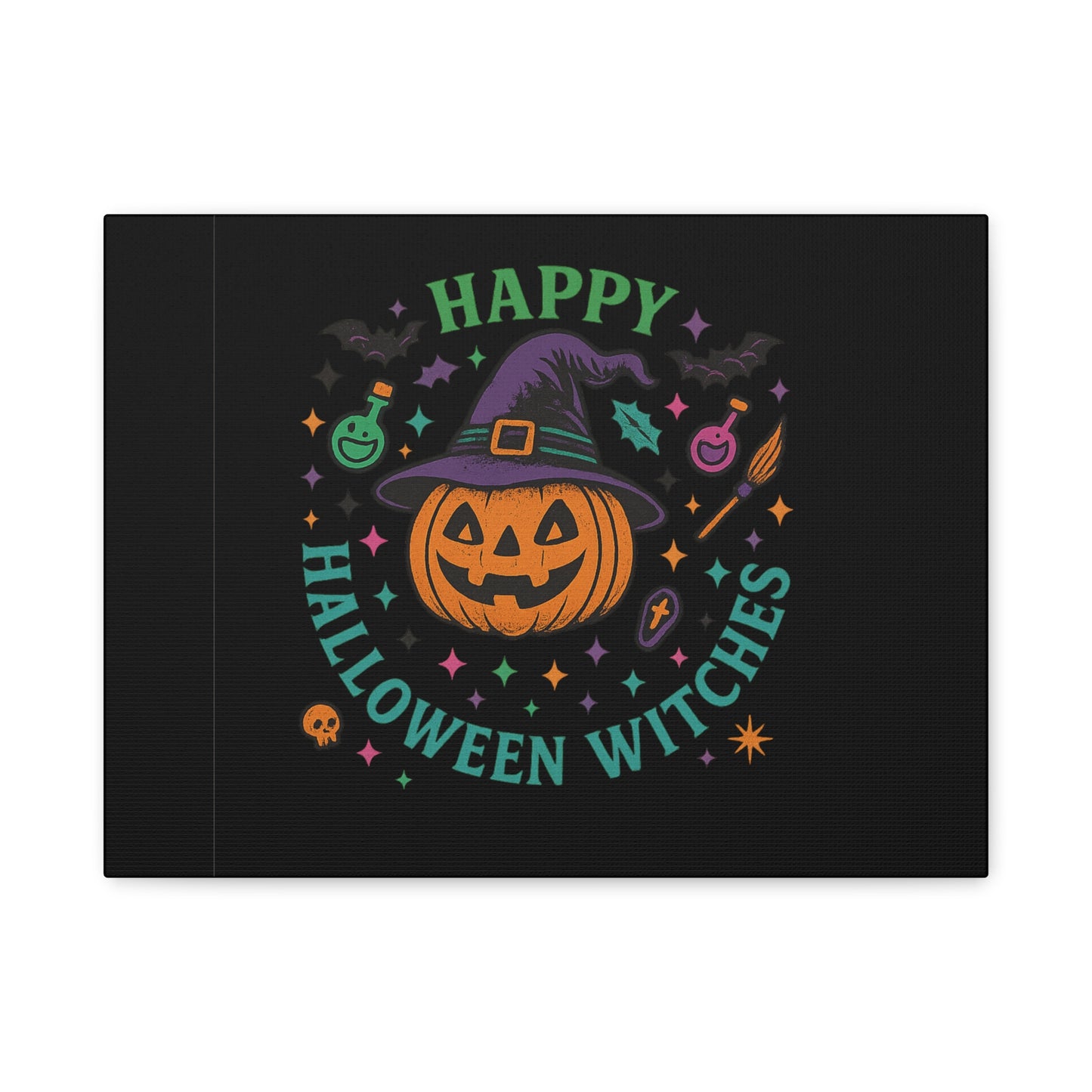 Halloween Witches Canvas Art, Spooky Wall Decor, Pumpkin Print, Witch Decor, Halloween Home Decor, Witchy Art for Fall