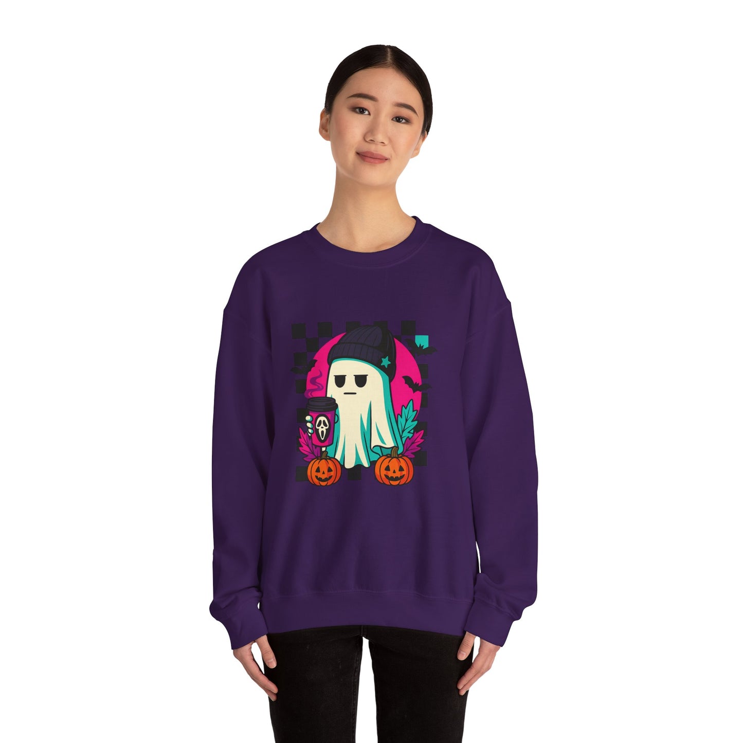 Halloween Ghost Crewneck Sweatshirt, Cozy Fall Layers, Unisex Halloween Apparel, Everyday Comfort, Ghostly Vibes, Seasonal Style