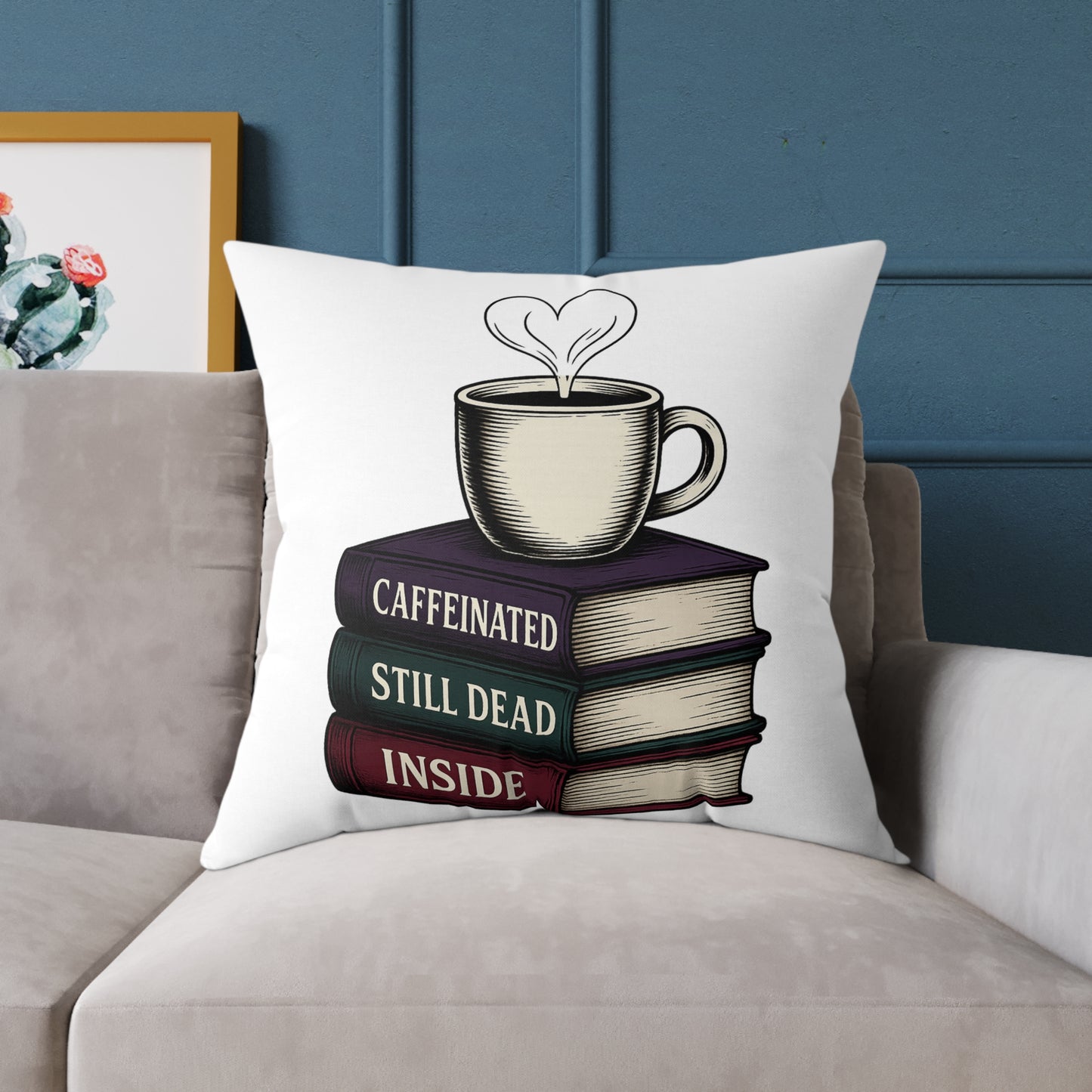 Books and coffee Square Poly Canvas Pillow