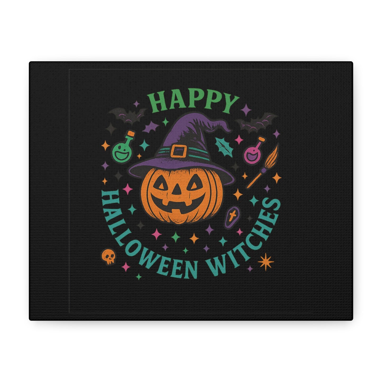 Halloween Witches Canvas Art, Spooky Wall Decor, Pumpkin Print, Witch Decor, Halloween Home Decor, Witchy Art for Fall