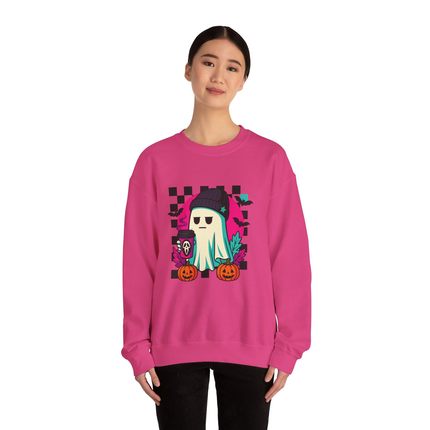 Halloween Ghost Crewneck Sweatshirt, Cozy Fall Layers, Unisex Halloween Apparel, Everyday Comfort, Ghostly Vibes, Seasonal Style