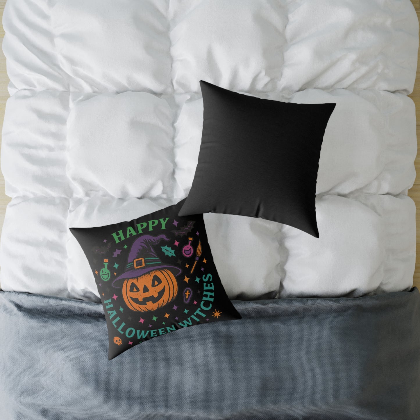 Happy Halloween Witches Pillow, Cozy Fall Decor, Scary Cute Accent Cushion, Witchy Homeware, Halloween Gift Ideas