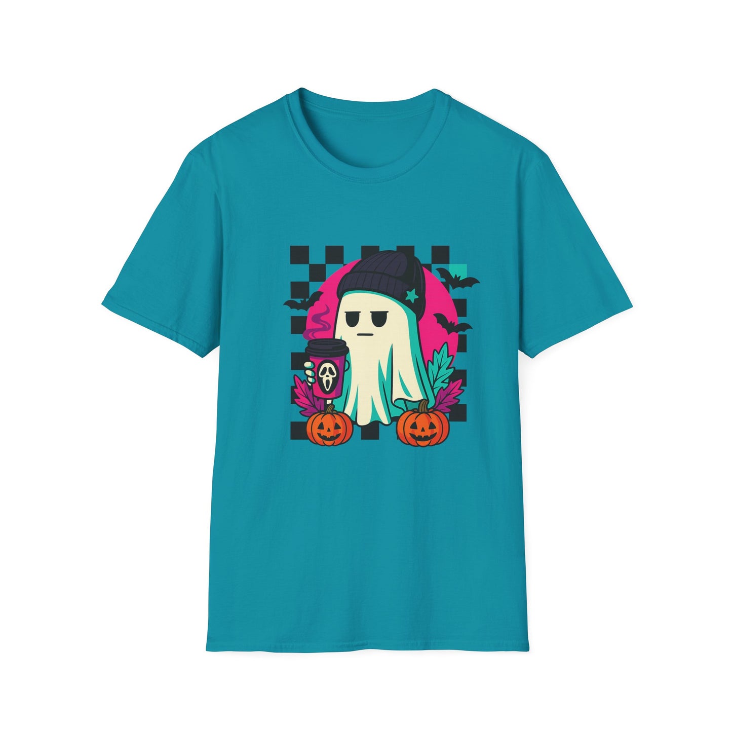 Halloween Ghost T-Shirt, Unisex Softstyle Tee, Spooky Graphic Shirt, Fall Fashion, October Gift, Trick or Treat Apparel