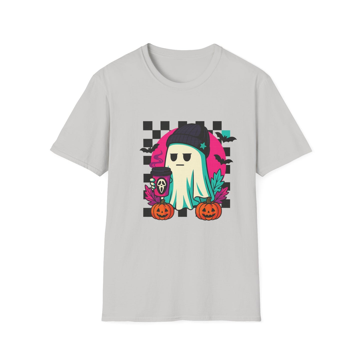Halloween Ghost T-Shirt, Unisex Softstyle Tee, Spooky Graphic Shirt, Fall Fashion, October Gift, Trick or Treat Apparel