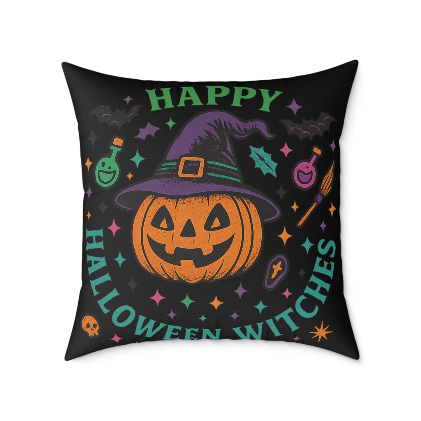 Happy Halloween Witches Pillow, Cozy Fall Decor, Scary Cute Accent Cushion, Witchy Homeware, Halloween Gift Ideas