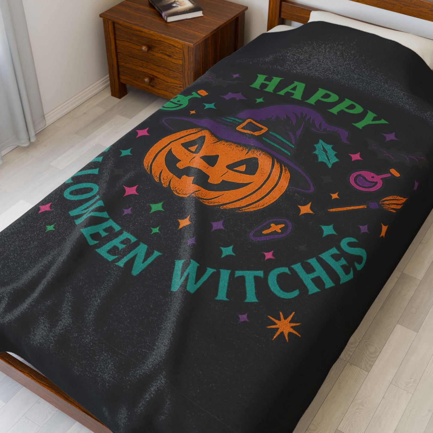 Halloween Witches Plush Blanket, Cozy Decor, Gift for Fall Celebrations, Spooky Home Accessory, Perfect for Trick or Treating