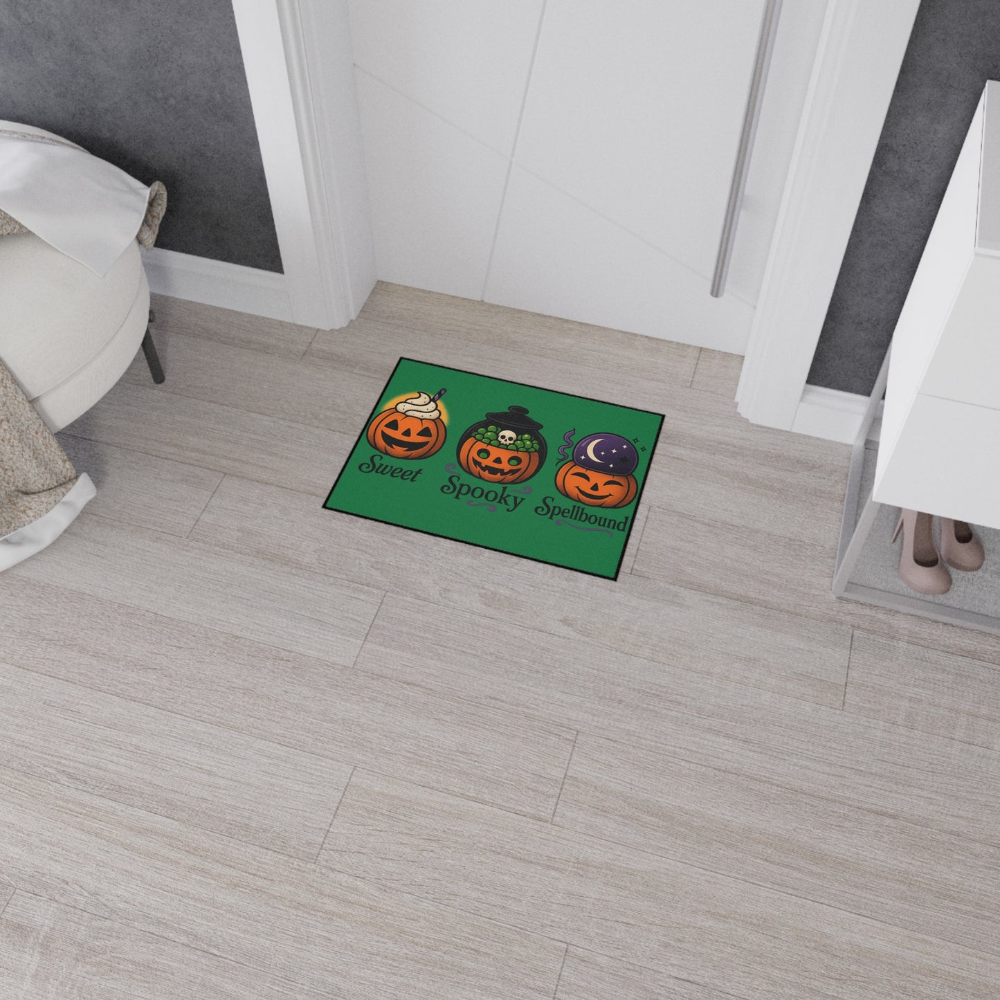 Halloween-Themed Heavy Duty Floor Mat, Sweet Spooky Spellbound Pumpkin Decor, Durable Indoor Welcome Mat, Festive Home Entrance Rug, [...]